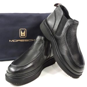 MORESCHI 🇮🇹 MEN'S  BLACK SOFT LEATHER WINTER MONTONE BOOTS